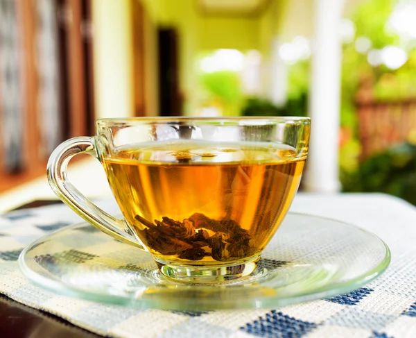 Cup of tea on summer terrace