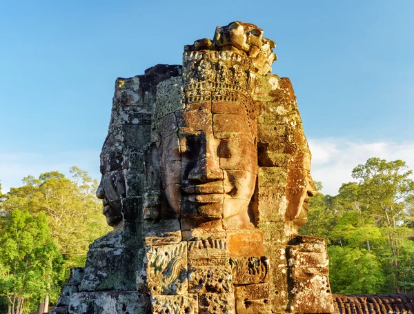 Enigmatic face-tower of Bayon temple in Angkor Thom, Cambodia
