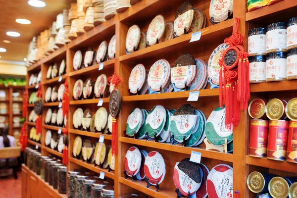 Wide range of traditional Chinese tea in shop, Lijiang, China