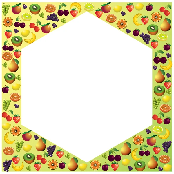 Fruits frame made with different fruits, healthy food theme comp