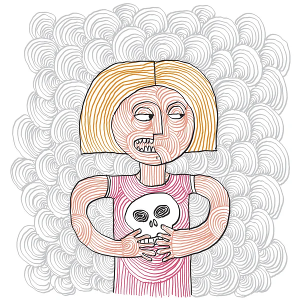 Girl holding a cranium