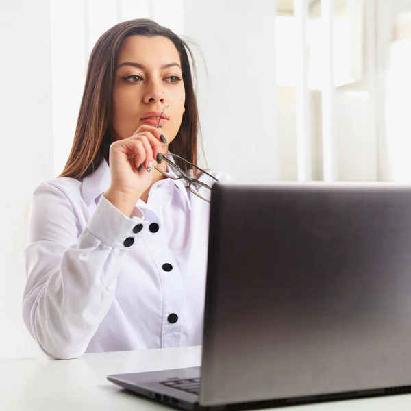 Business Woman working with a laptop (business, money, productio