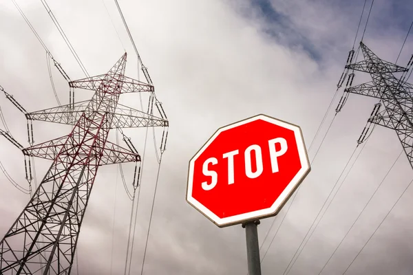 Power line and stop sign