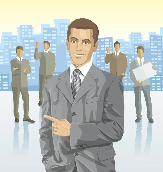 Vector businessman and silhouettes of business people