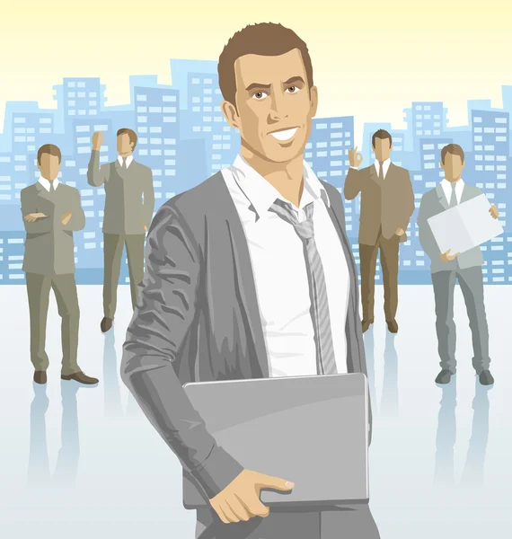 Businessman and silhouettes of business people