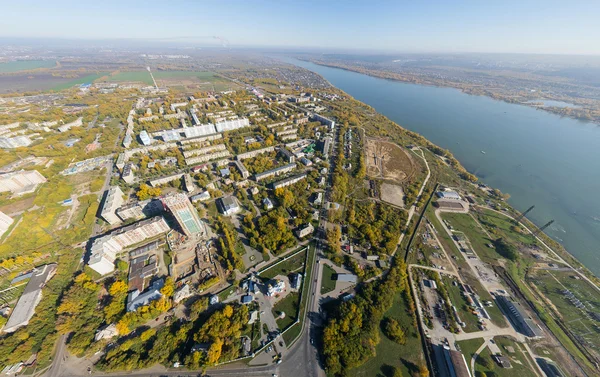 Aerial water power plant view with crossroads and roads, civil  buildings.