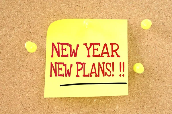 New Year -New plans - handwriting on a sticky note