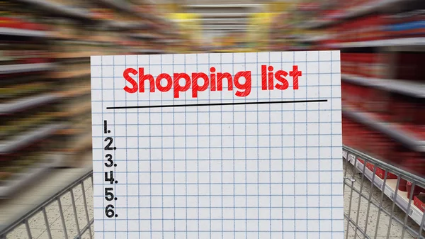 Cart in store with shopping list