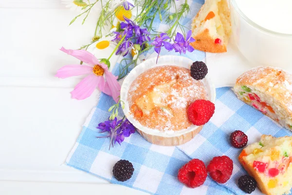 Cupcake sweet berries milk fresh summer flowers