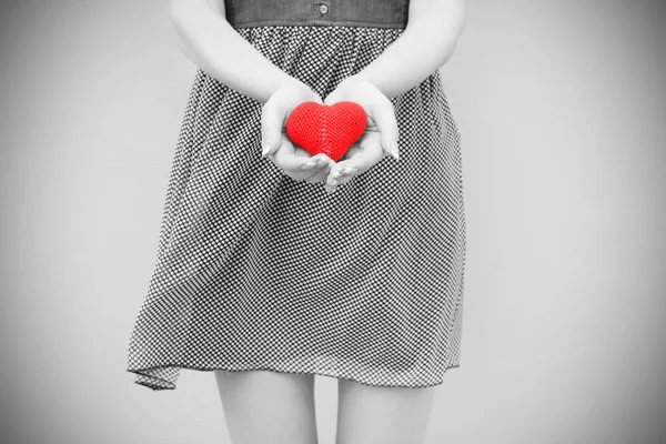 Love young girl heart in hand black and white photo Vintage retro style