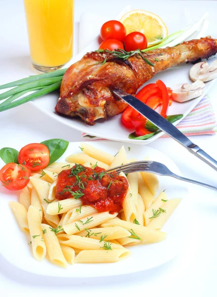 Food  turkey roast vegetable pasta