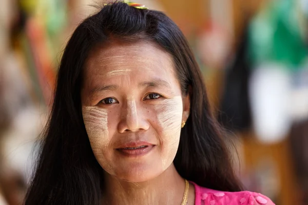 Thanaka Painted Face on Burmese Lady