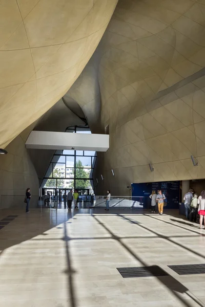 Modern entrance hall in Museum of History of Polish Jews in Warsaw.