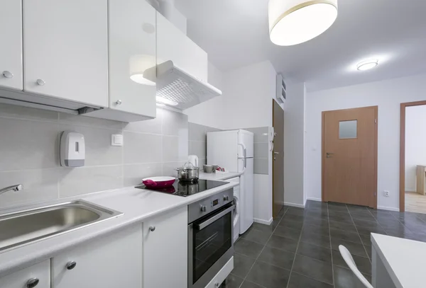 Small, white modern kitchen interior design