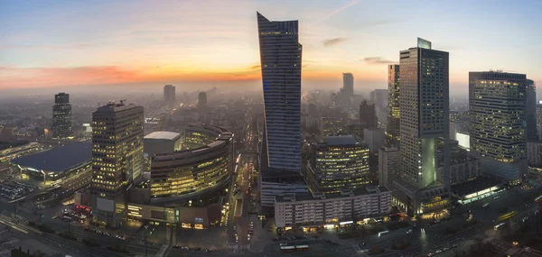 Panorama of Warsaw during autumn sundown