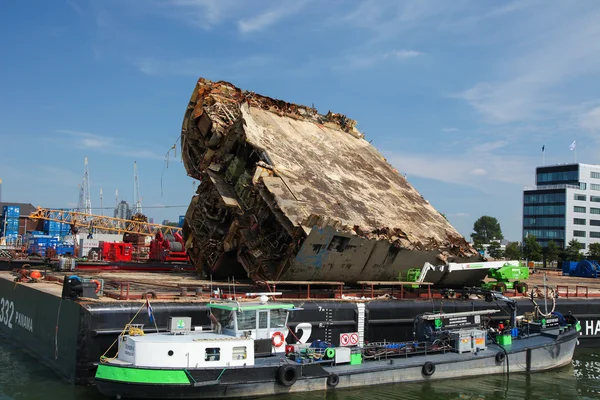 Ship wreck in the Port of Rotterdam, South Holland, The Netherla