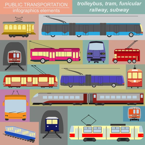 Public transportation infographics. Tram, trolleybus, subway