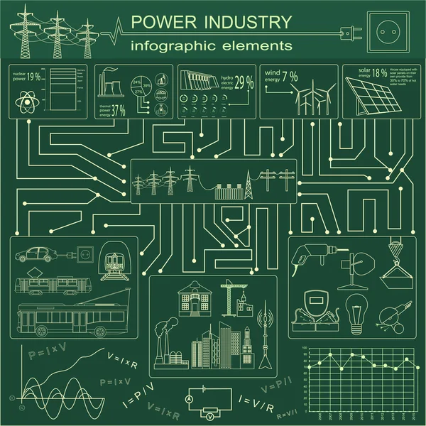 Power energy industry infographic, electric systems, set elements for