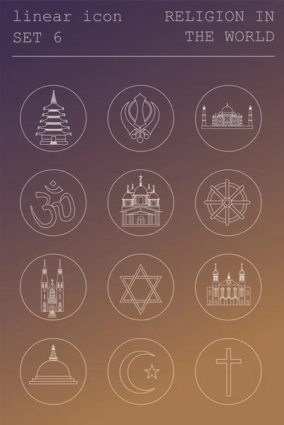 Outline icon set Religion in the world. Flat linear design