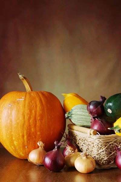 Autumn still life with various fresh vegetables from the garden