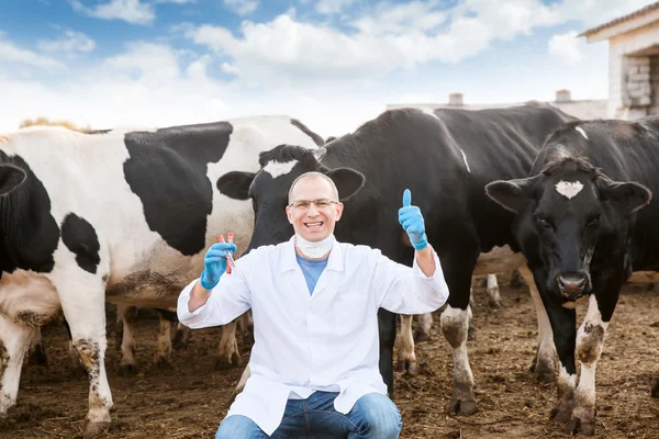 Farmer checks  biological samples