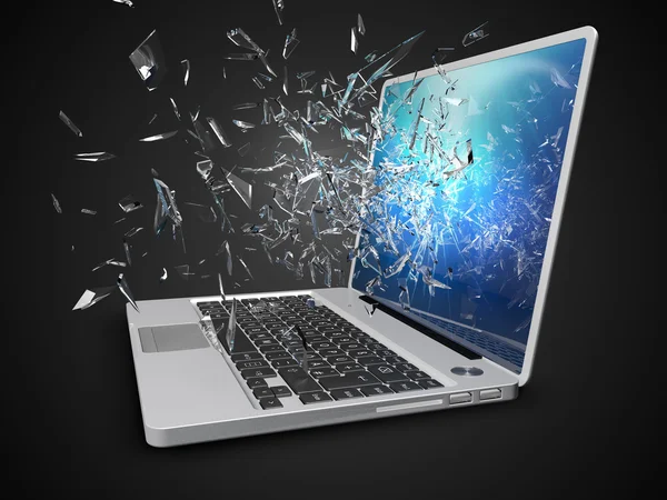 Laptop with broken screen isolated on background