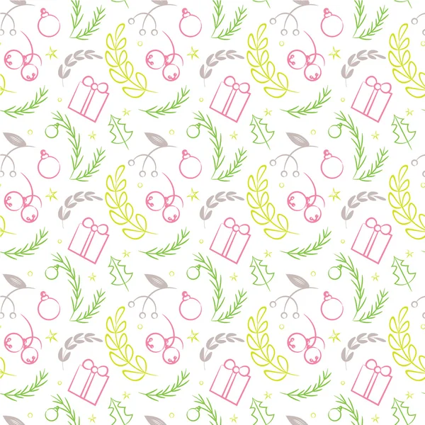 Seamless simple vector graphics pattern. Tile Christmas background with holiday traditional decorations.