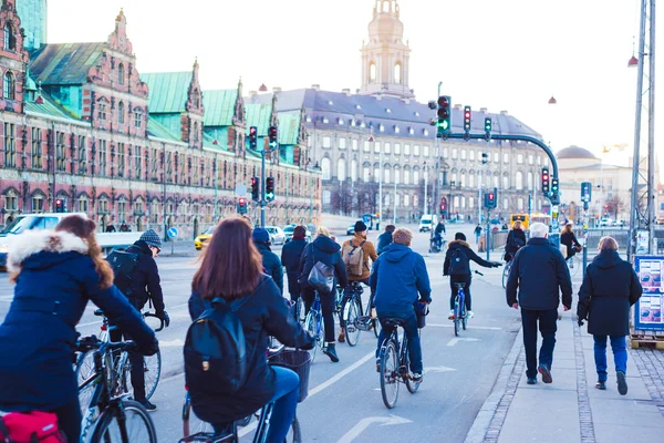 People going by bike in the city