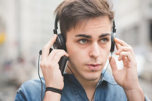 Man listening to music with headphones