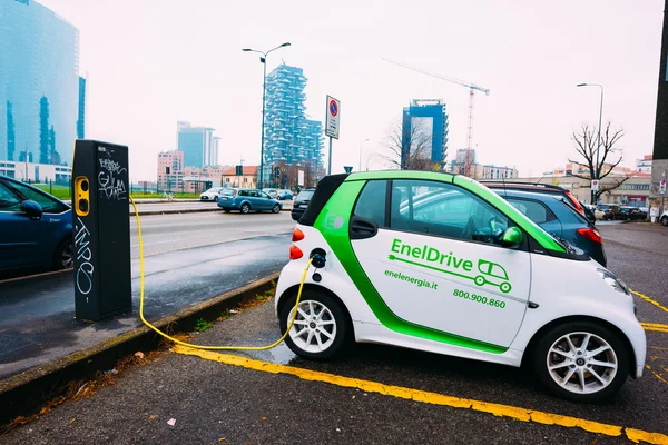 Electric car putting on charge.