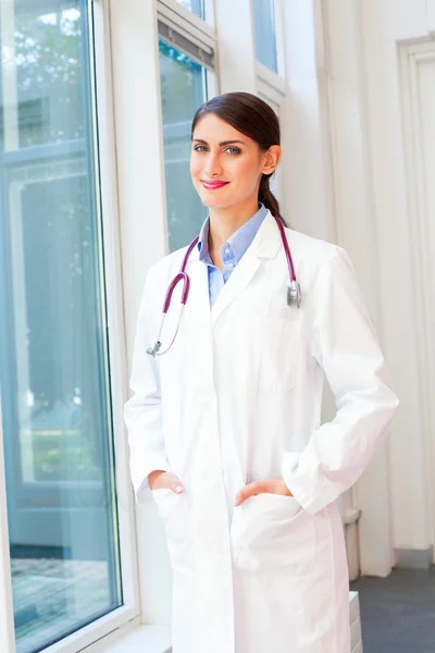 Portrait of confident female doctor in lab coat