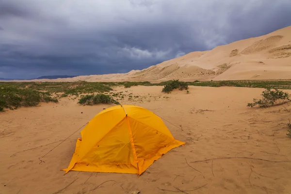 Orange tent in the Gobi Desert. Mongolia.