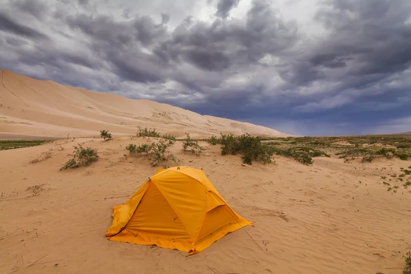 Orange tent in the Gobi Desert. Mongolia.