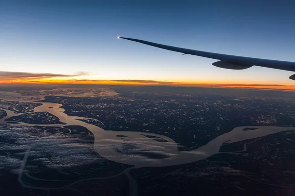 View from the airplane window on a beautiful landscape