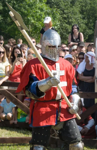 MINSK, BELARUS - JULY 25, 2015: Historical restoration of knightly fights of Battle of Grunwald in Dudutki