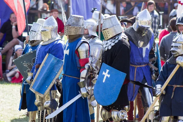 MINSK, BELARUS - JULY 25, 2015: Historical restoration of knightly fights of Battle of Grunwald in Dudutki