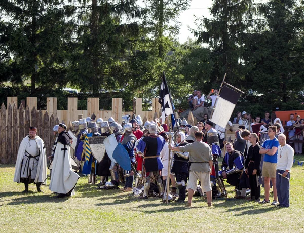 MINSK, BELARUS - JULY 25, 2015: Historical restoration of knightly fights of Battle of Grunwald in Dudutki