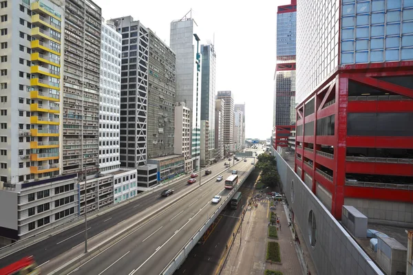 Overlooking the city road traffic buildings scenery of hongkong