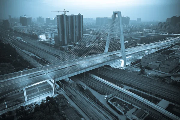 Aerial view of city viaduct road night scene