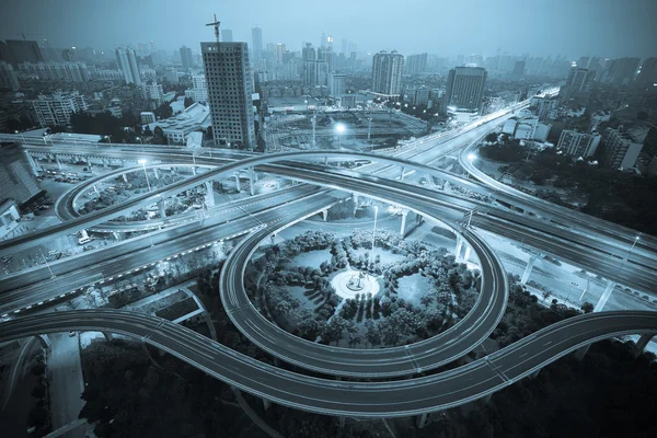 Aerial view of city viaduct road night scene