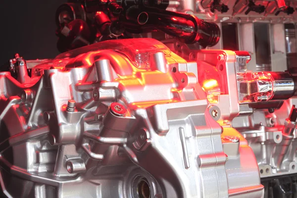 Red light irradiation car engine of close-up