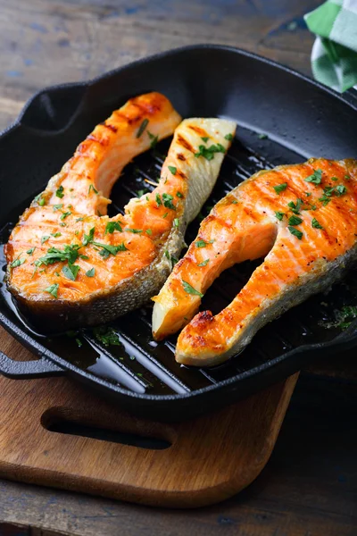 Grilled Salmon on a griddle pan