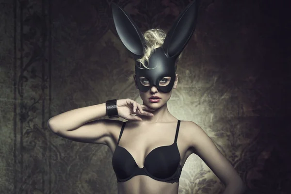 Girl with fetish bunny mask