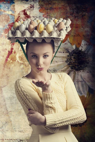 Funny woman with easter eggs