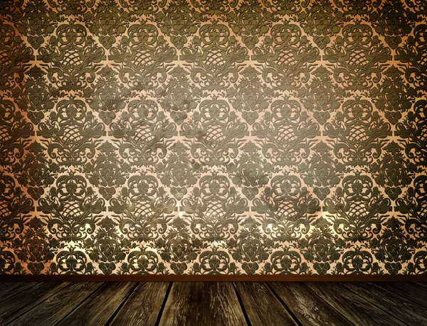 Old dirty wallpaper and old wooden floor background.
