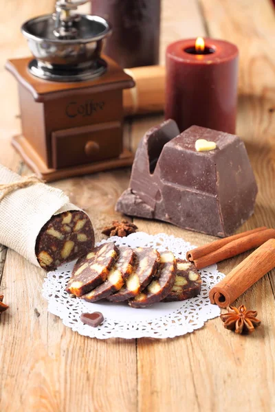Chocolate sausage with decorations