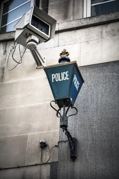 Police sign and surveillance camera