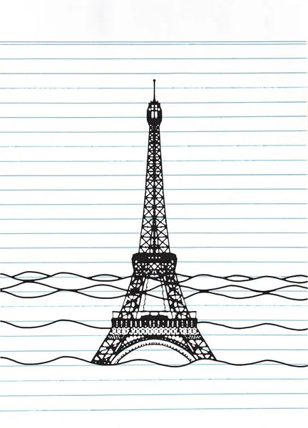 Eiffel tower flood. France attraction underwater.Disaster in Par