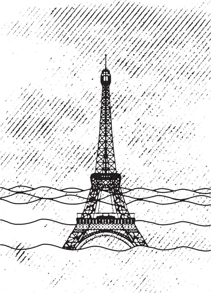 Eiffel tower flood. France attraction underwater.Disaster in Paris