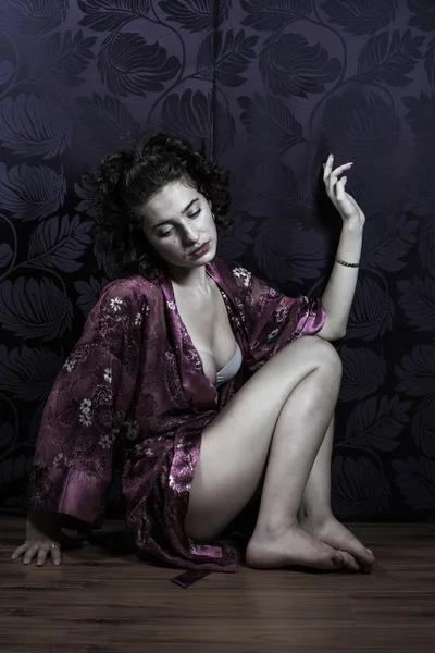 Stunning Female Wearing Floral Silk Robe